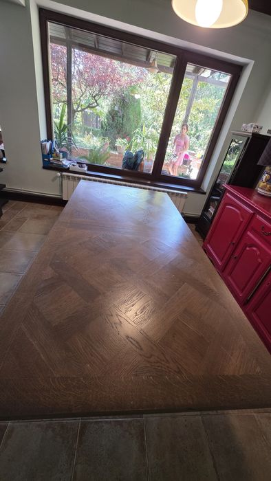 Masa extensibila lemn masiv cu baza din fier forjat