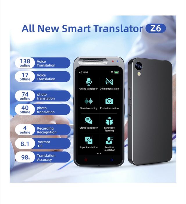 Dispozitiv tip Translator portabil Z6, 138 limbi, timp real, text,poza