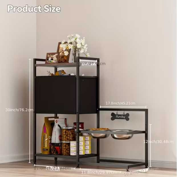 Регулируема станция за хранене + Шкаф за съхранение за кучета