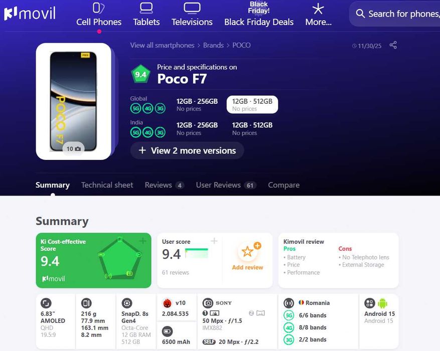 Xiaomi POCO F7 5G 512GB, nou, sigilat, cu garanție, cu încărcător 90W