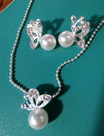 Set colier + cercei argint cu zirconiu și perle