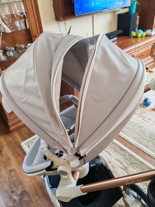 Cărucior Hot mom 3 în 1 cu rotire 360 grade gri deschis