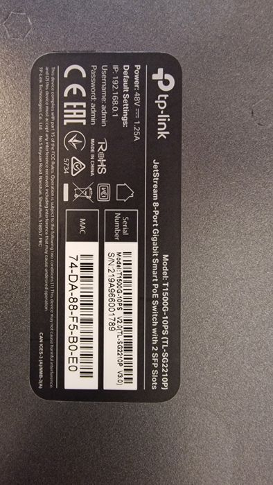 Switch tp-link JetStream 8 port gigabit Model - T1500G-10PS