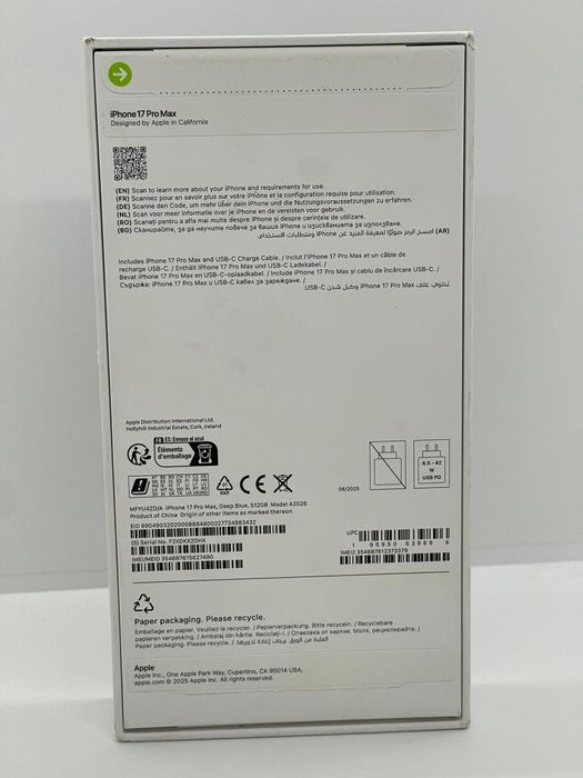 Telefon mobil Apple iPhone 17 Pro Max, 512GB, 5G, Deep Blue, -A-