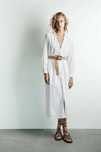 Zara бяла бродирана рокля   дълъг ръкав XS