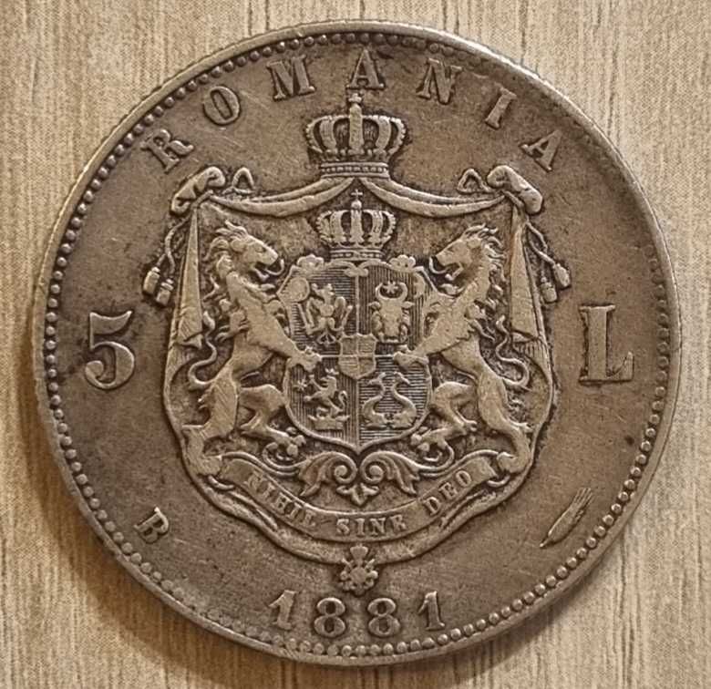 Moneda argint 5 lei 1881, Carol I