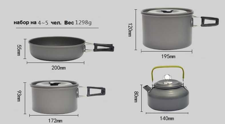 Походный набор туристической посуды на 4-6 человек котелки и чайник