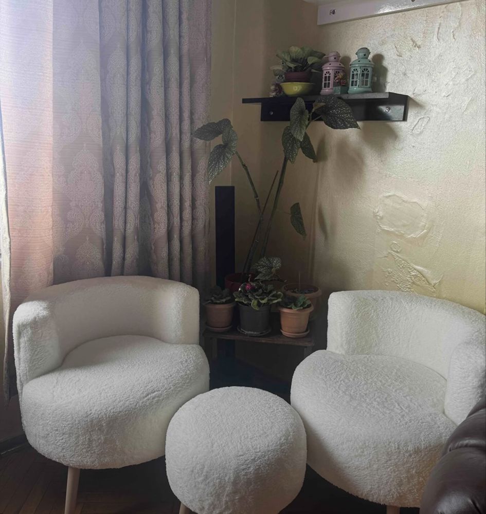 Комплект -Soft Lounge - 2 дивана и пуфв бял букле | Модерен бохо стил