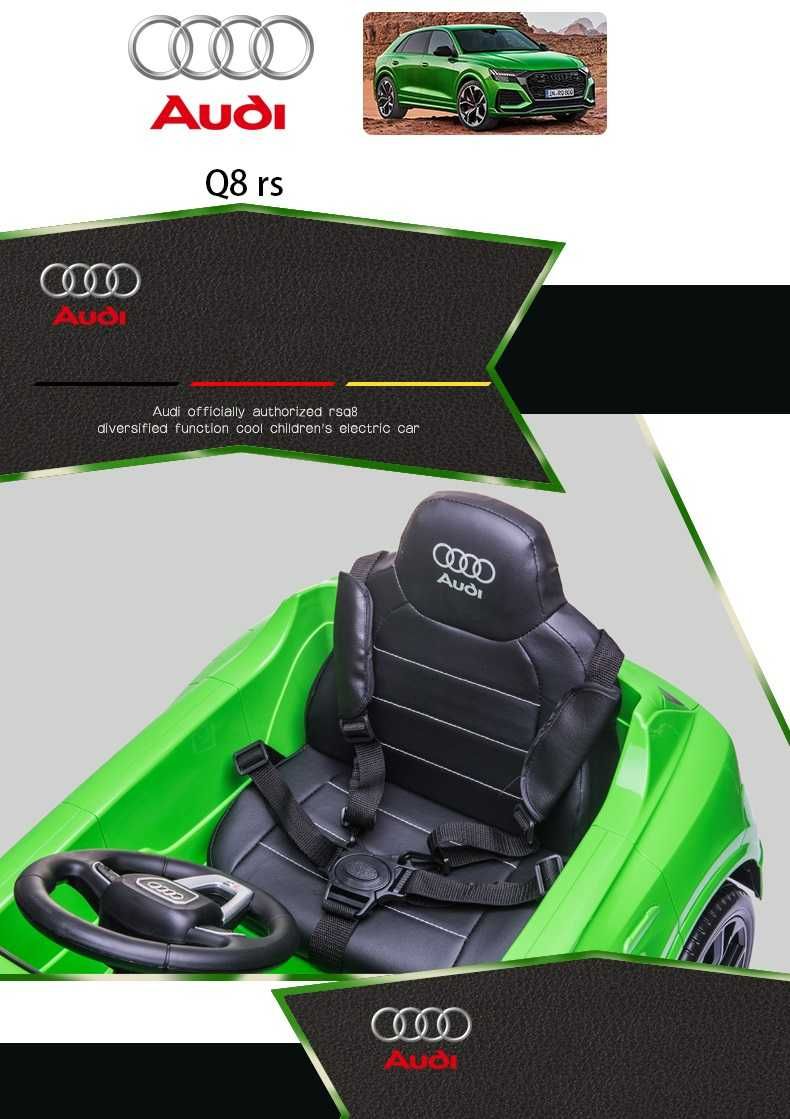 Акумулаторен джип Audi RS Q8 12V с меки гуми с Кожена седалка