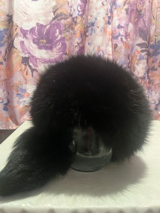 Шапка Черный песец натуралка+кожа10.000