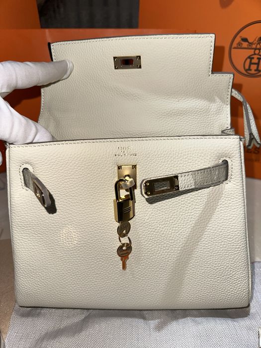 Geanta Hermes Kelly 25cm Crem/Accesorii Gold