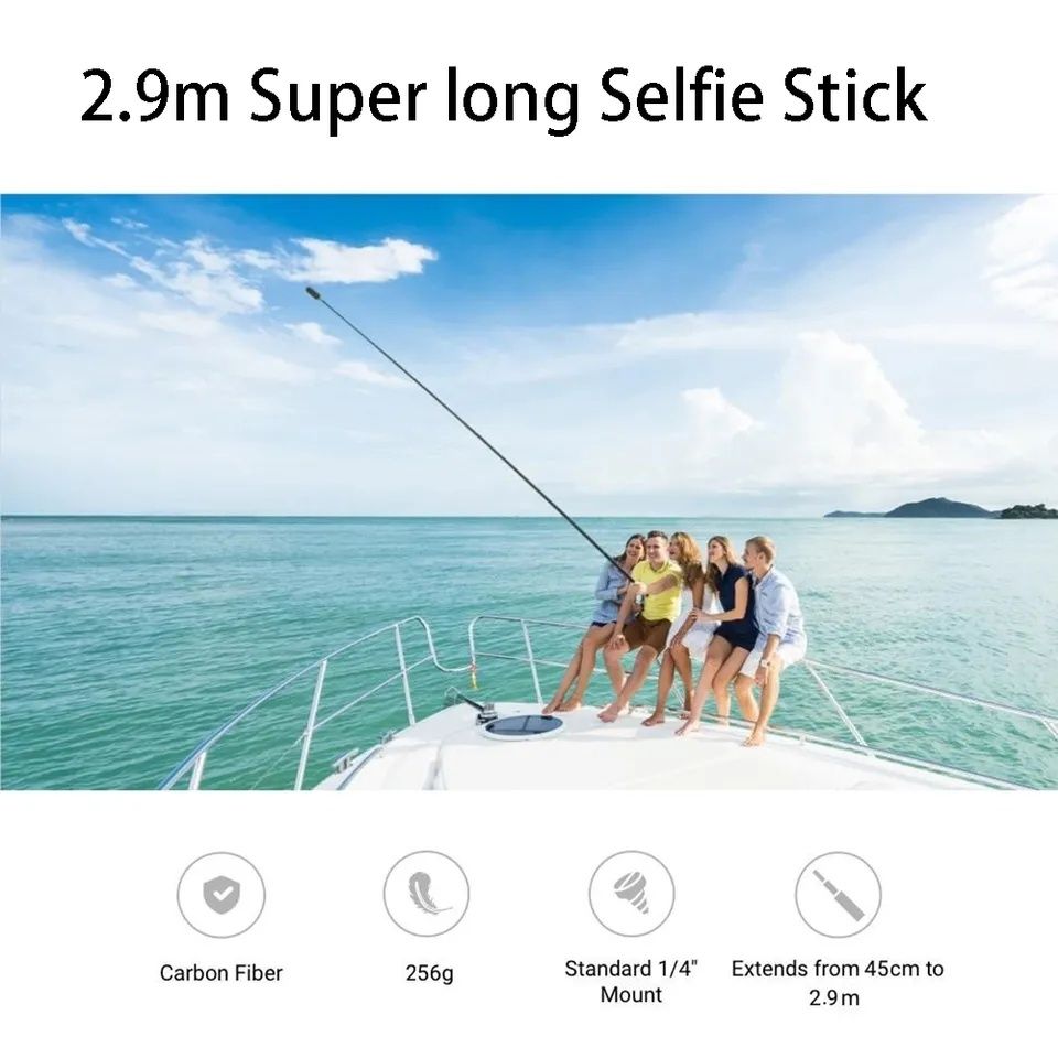 Selfie Stick Carbon Invisible,3M,Insta360 X4,X3,X2,ONE,GoPro - NOU