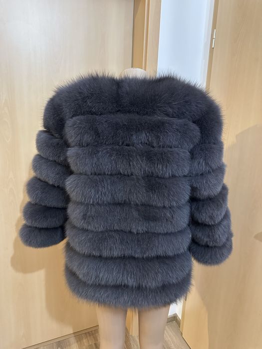 Blana naturala vulpe detasabila S-M , blana naturala lunga gri , vulpe