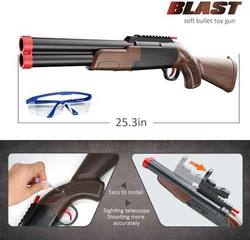 Нова Играчка бластер с изхвърлящи се гилзи – 80 меки куршума за деца