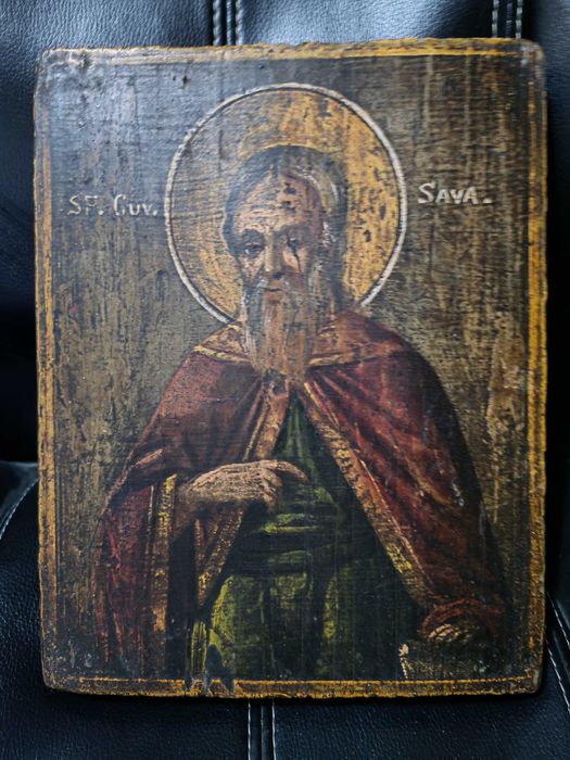 Icoana veche și rara, Sf. Cuv. Sava - 1700, semnata