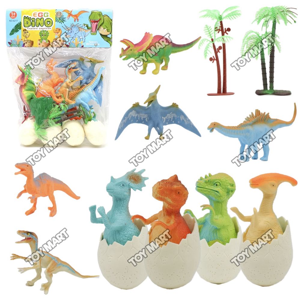 Set cu 10 Dinozauri cu oua si plante, Simulated T-Rex, NOU