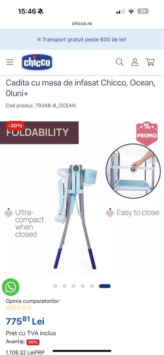 Cadita cu masa infasat 2 in 1 chicco