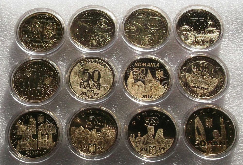 Set complet 12 monede comemorative 50 Bani 2010 - 2019 UNC in capsule