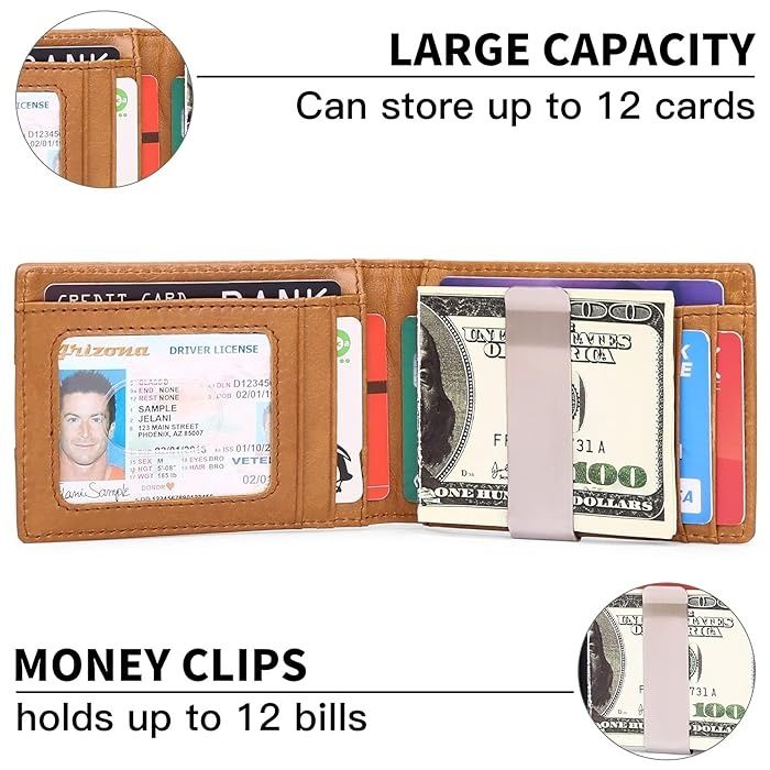 Portofel Piele Barbati,Protectie RFID,Agrafa bani, Maro