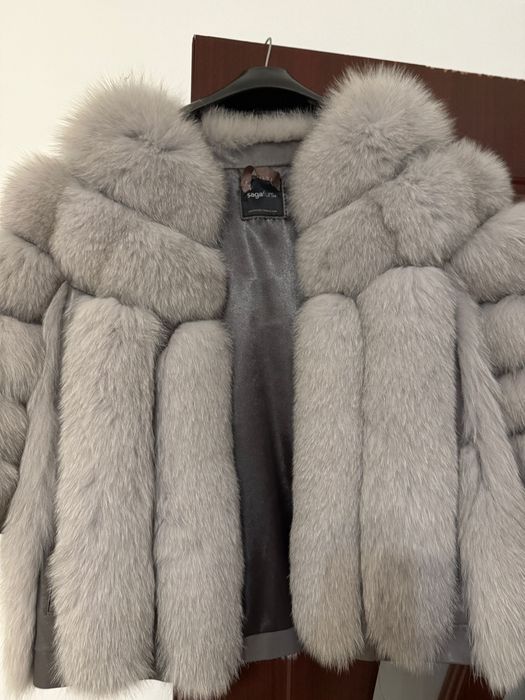 Blană naturală gri „Saga Furs” – mărimea XL, stare excelentă