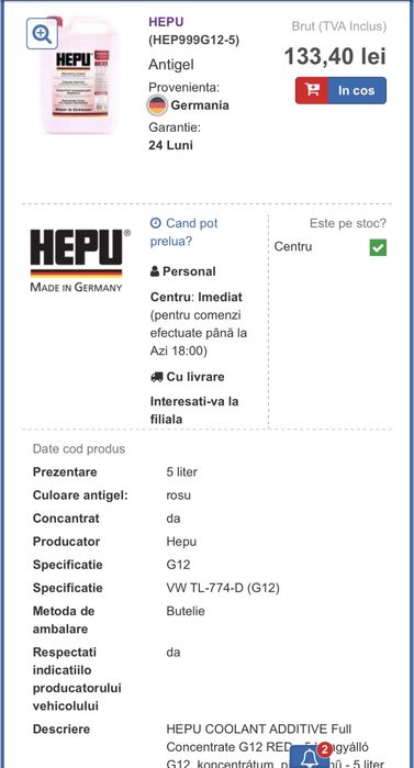 Antigel hepu g12 rosu