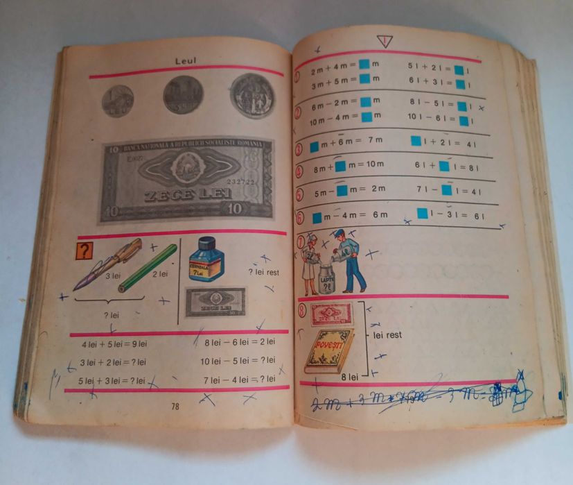 Manual vechi Matematica clasa I, vechi anii 80 Perioada comunista RSR