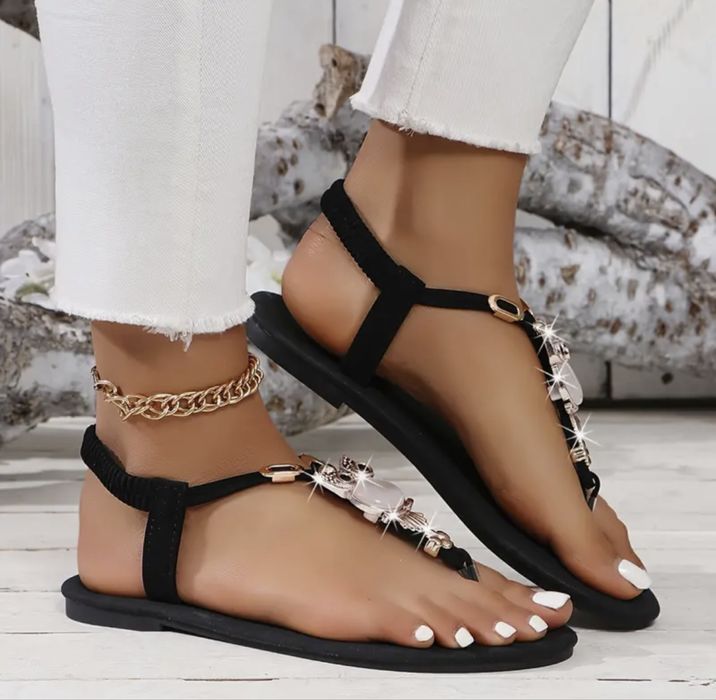 Дамски сандали с бухалче от камъчета