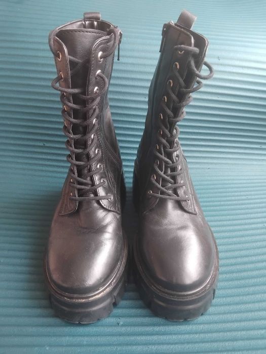 Дамски ботуши естествена кожа стабилна масивна подметка и грайфер