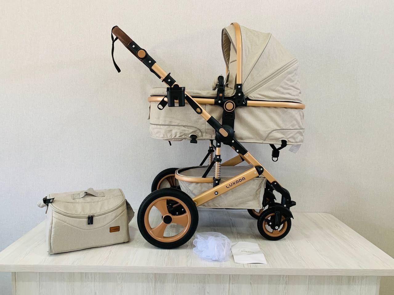 Детская коляска трансформер Luxmom 2в1 сумка,дождевик в подарок