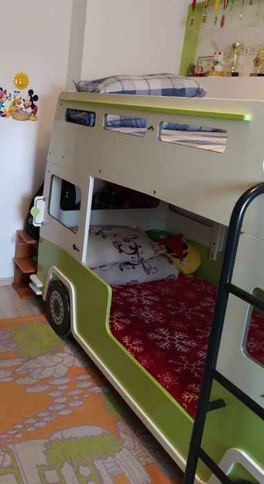 Pat suprapus model Autobuz cadou covor copiii