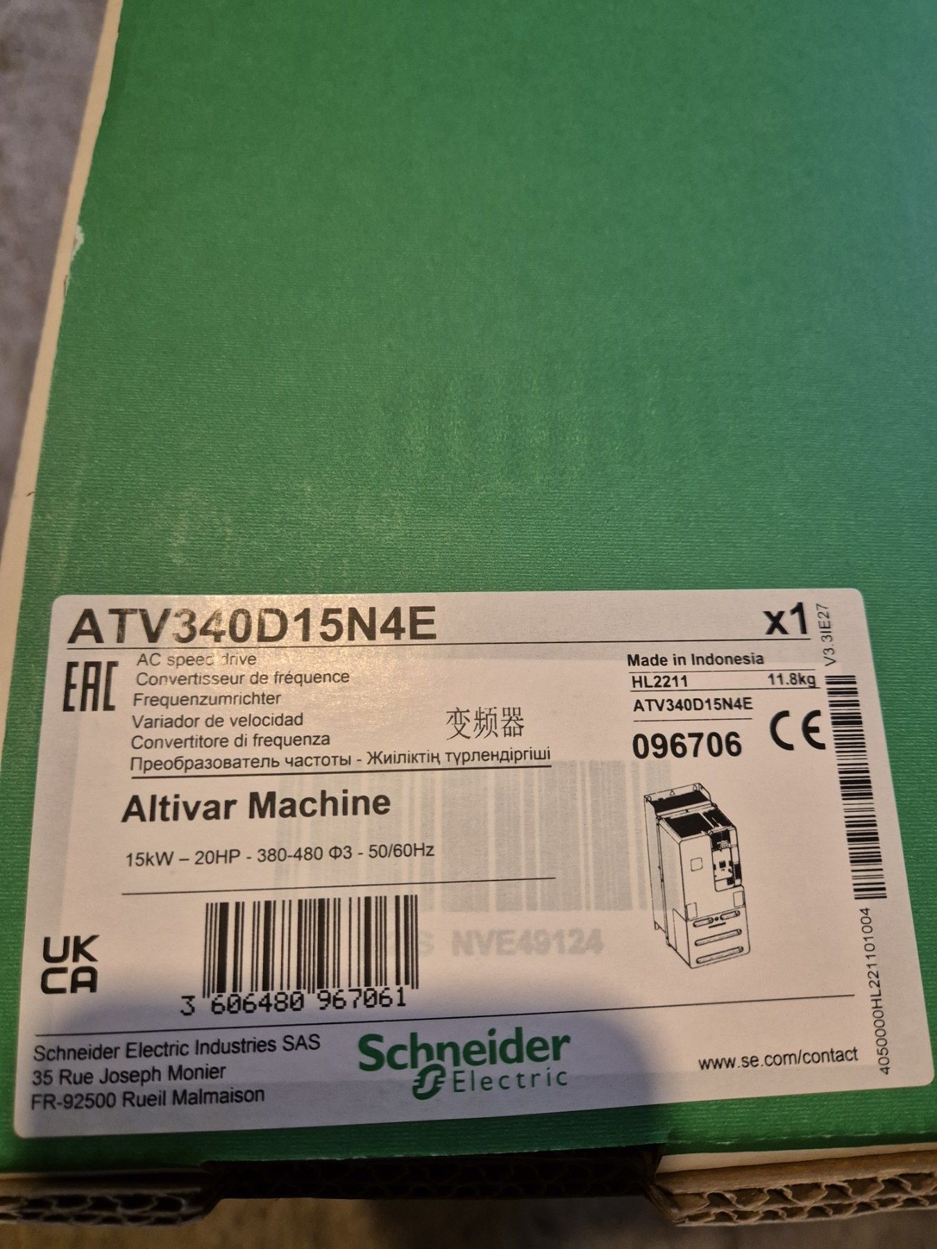 Schneider Electric.   Честотен регулатор/алтивар. ATV340D15N4E 15кв.