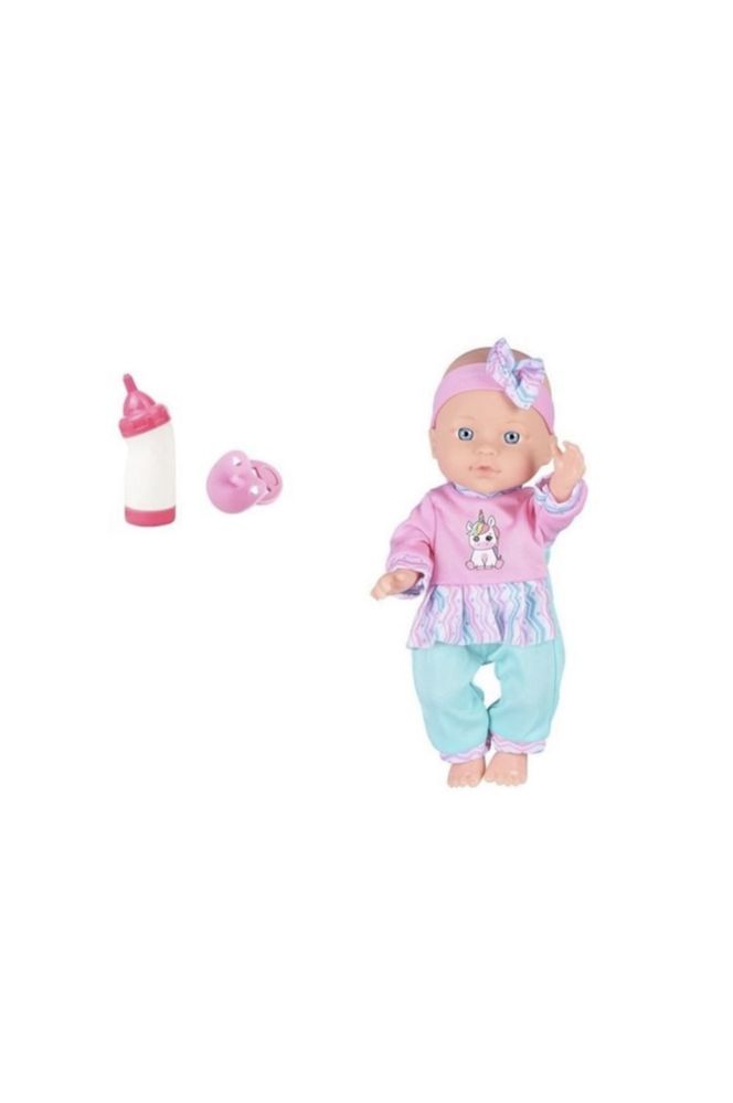 Set cu papusa bebe, suzeta si biberon, 27 cm, NOU