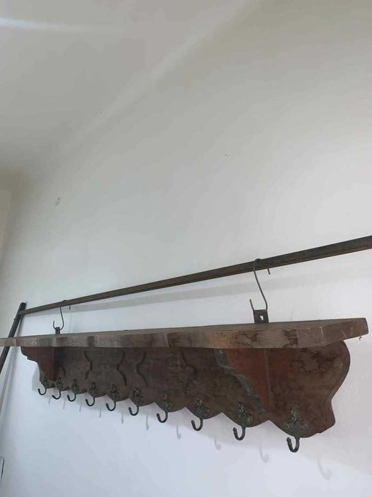 Cuier din lemn masiv cu 10 agatatorii din bronz