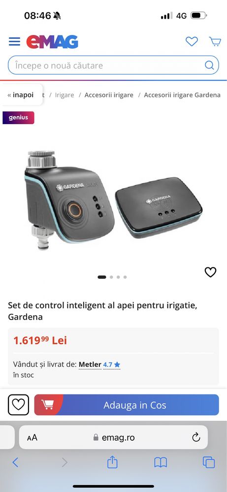 Set de control inteligent al apei pentru irigatie, Gardena