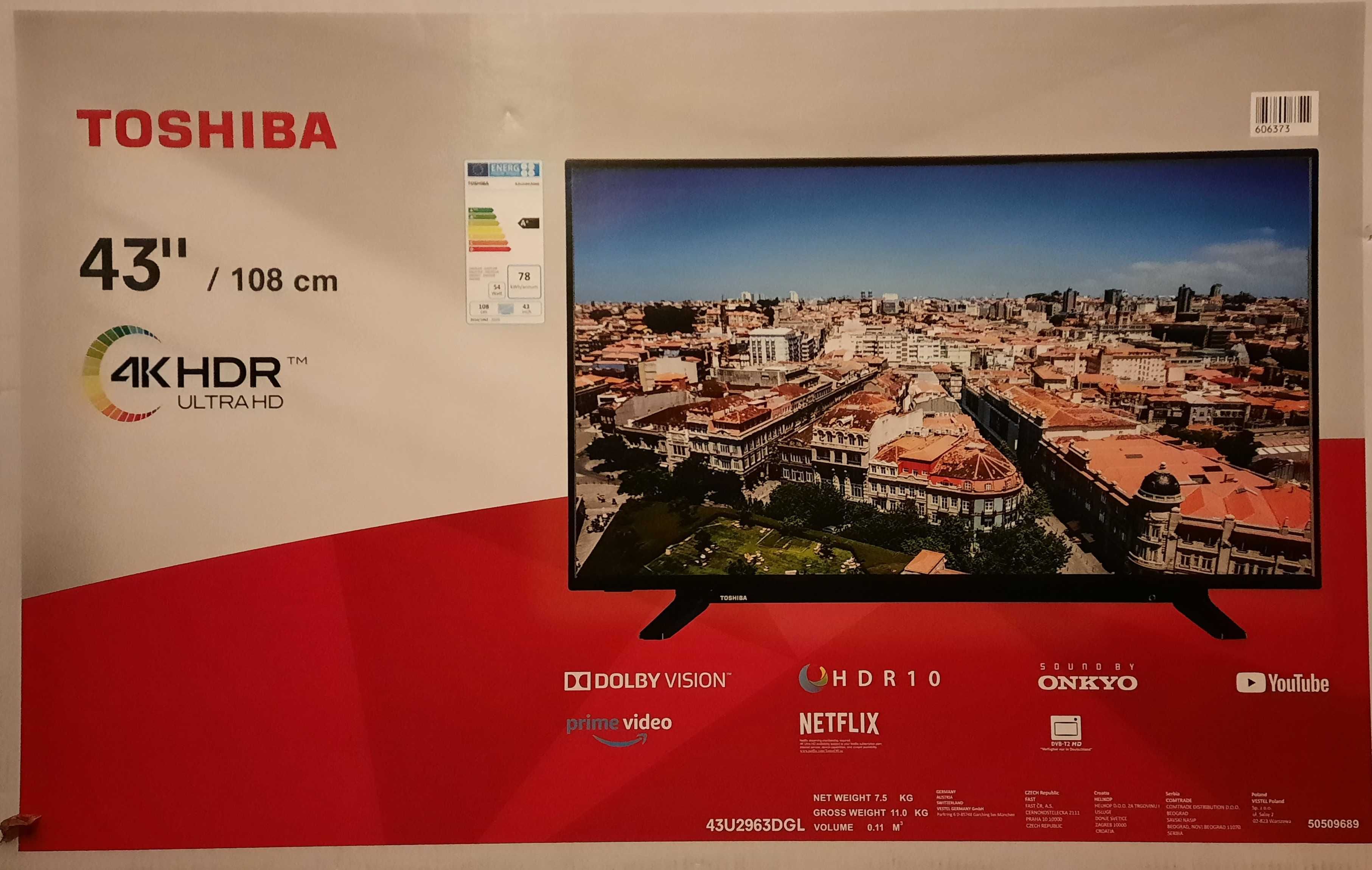 Televizor Smart Toshiba 43" UHD 4K sunet Onkyo placa 24 de biti