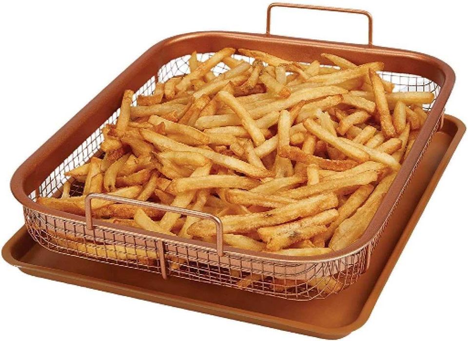 Правоъгълна мрежеста кошница в комплект с тава от въглеродна стомана