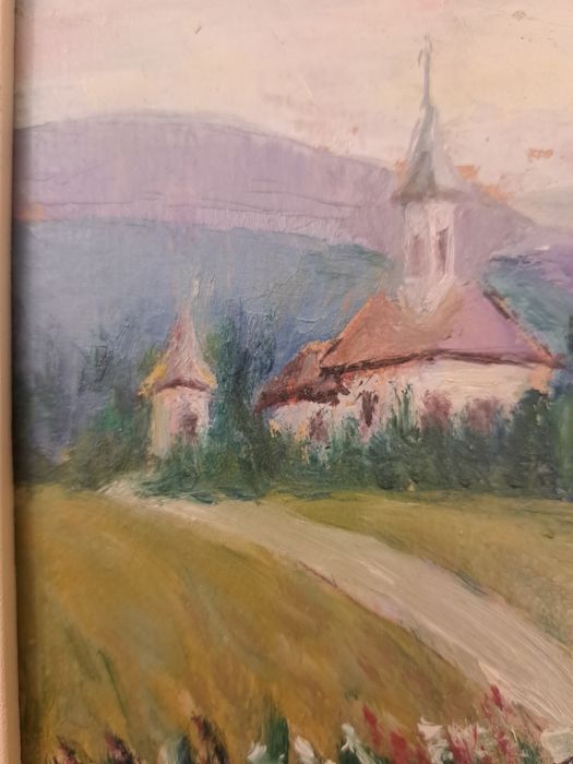 Pictură "Biserica din deal ",Maria Frânculescu(n.1922- 2012).