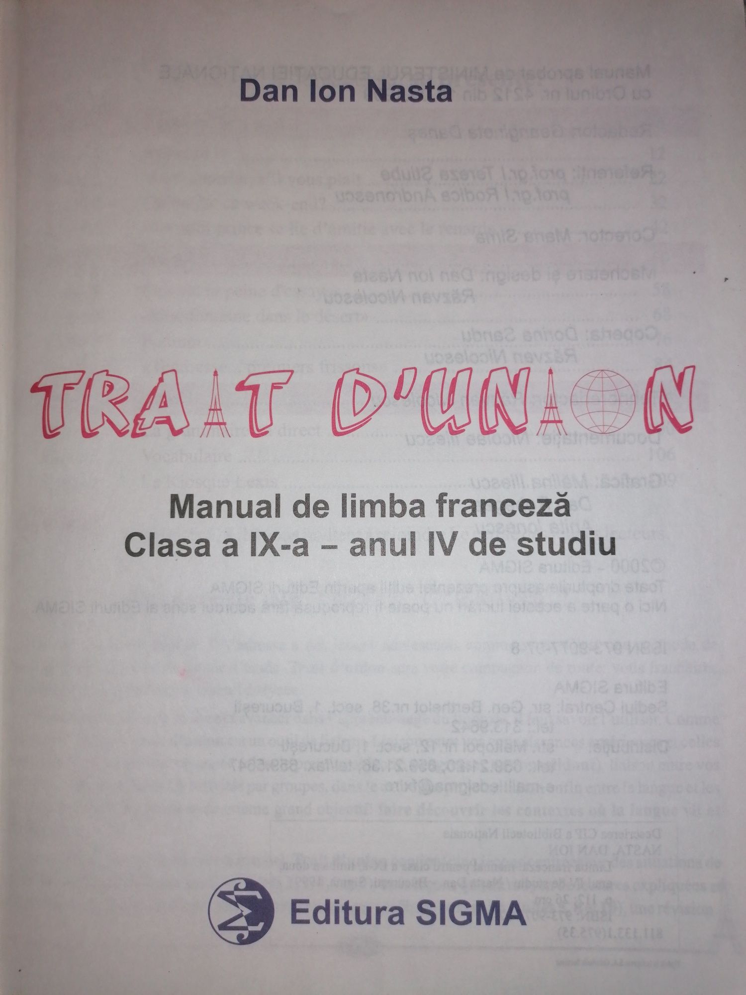 Manual Limba Franceza, anul 4 de studiu, Clasa a 9 a