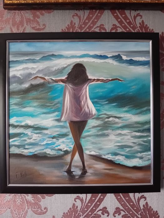 Картина " я и море" 44х44 масло платно