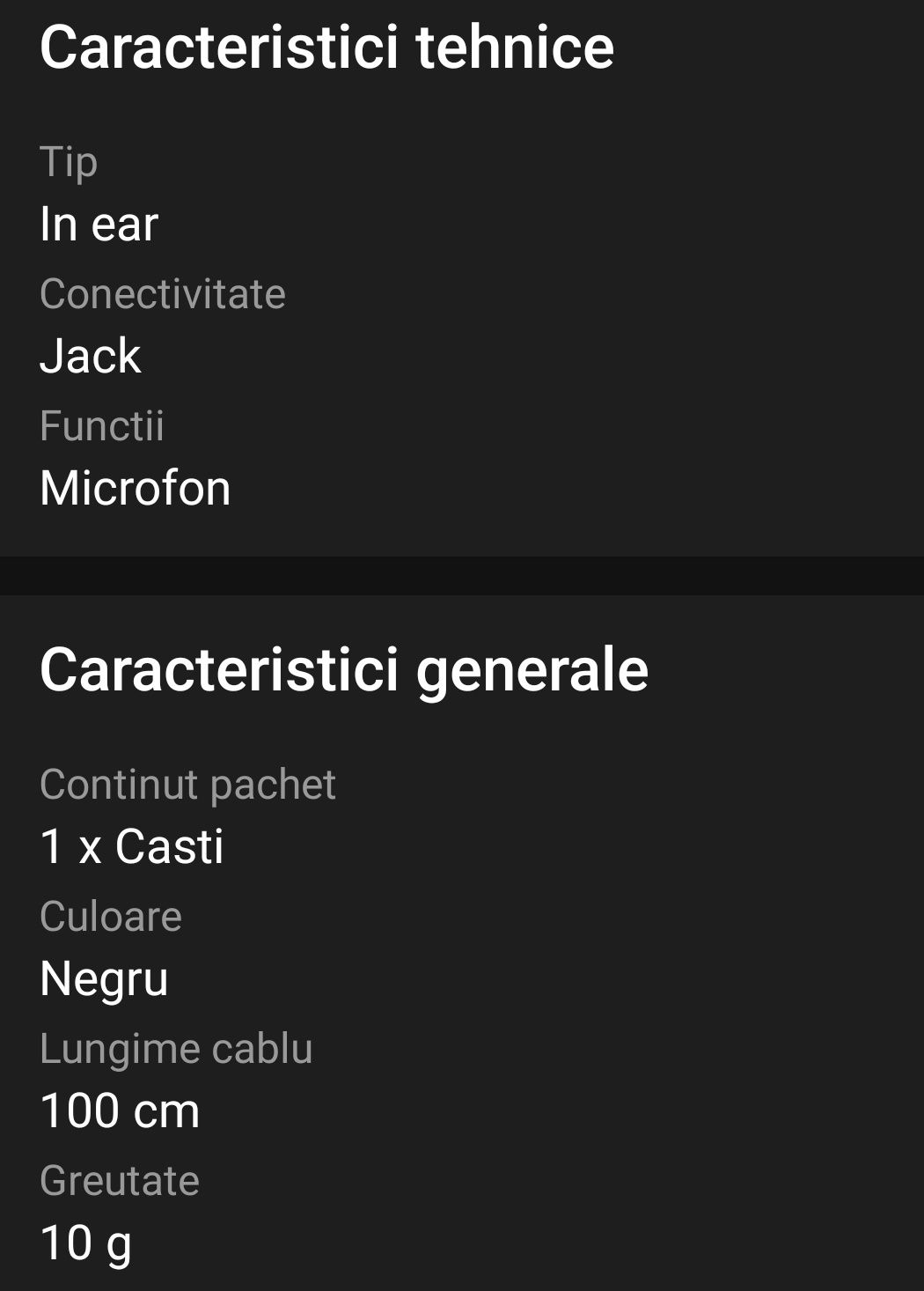 Casti audio In-ear cu fir stereo microfon jack 3.5mm Rossmann