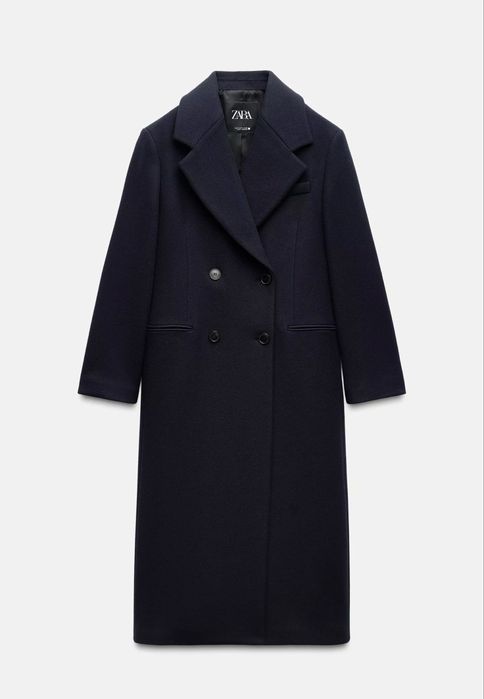 Тъмносиньо вълнено палто от Zara