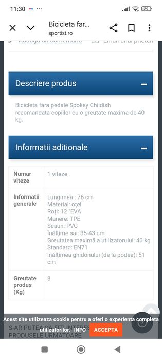 Vând bicicletă fără pedale nouă