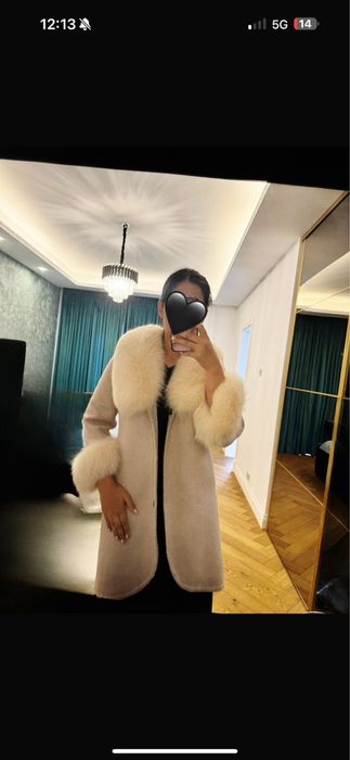 Palton cu blana naturala Roz pudra M-L