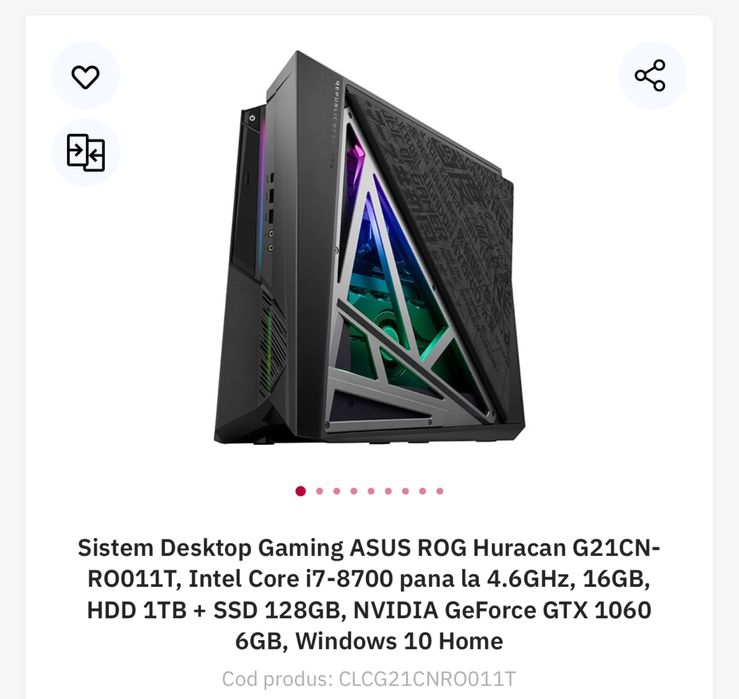 Sistem desktop gaming asus rog huracan