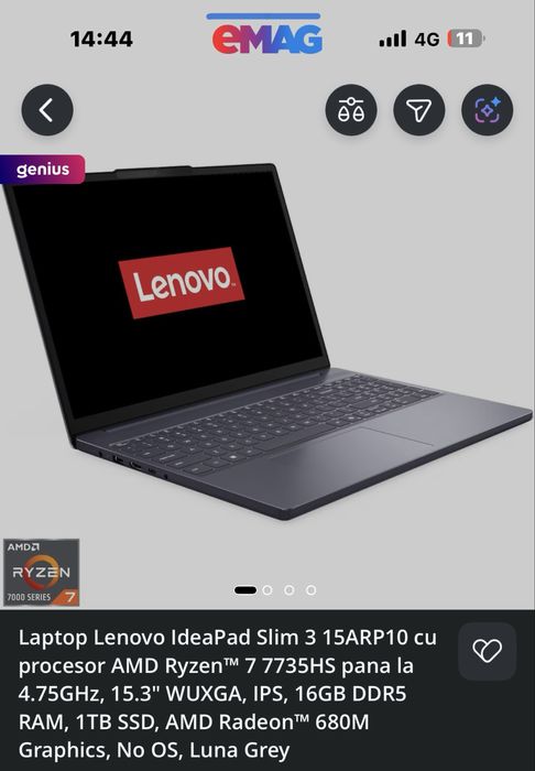 Laptop lenovo ideapadslim3 ryzen 7 7735hs 16gb1TBSsd