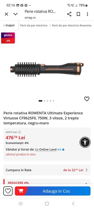 Perie rotativa Rowenta Ultimate Experience Virtuose CF9625FO