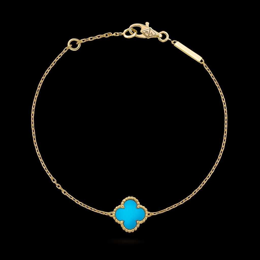 Van Cleef & Arpels VCA Gold Turquoise Sweet Alhambra Дамска Гривна
