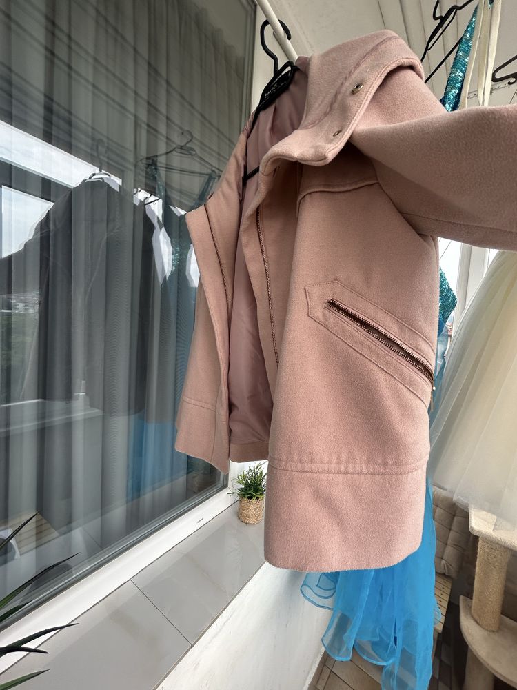 Палто с качулка Zara, цвят - пепел от рози