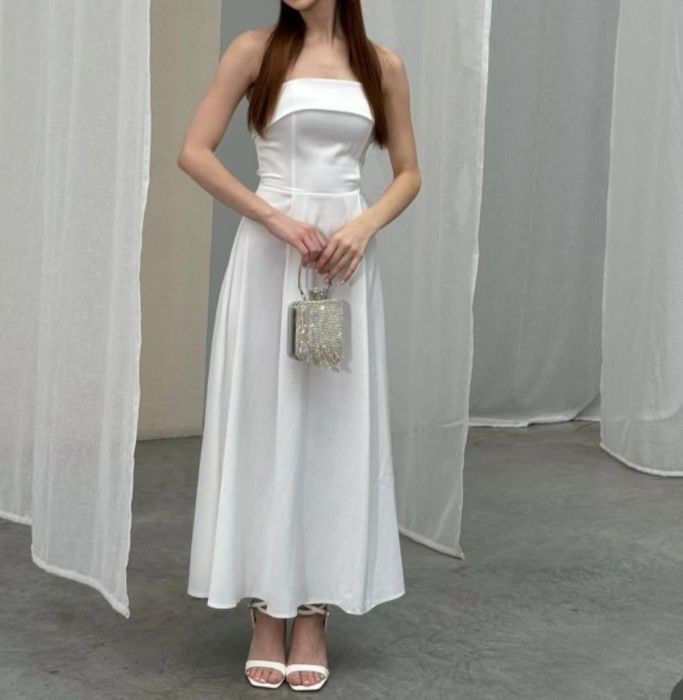 Платье вечерный с ка белый корсетный