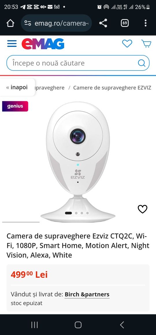 Camera de supraveghere Ezviz CTQ2C, Wi-Fi, 1080P, Smart Home, Motion A